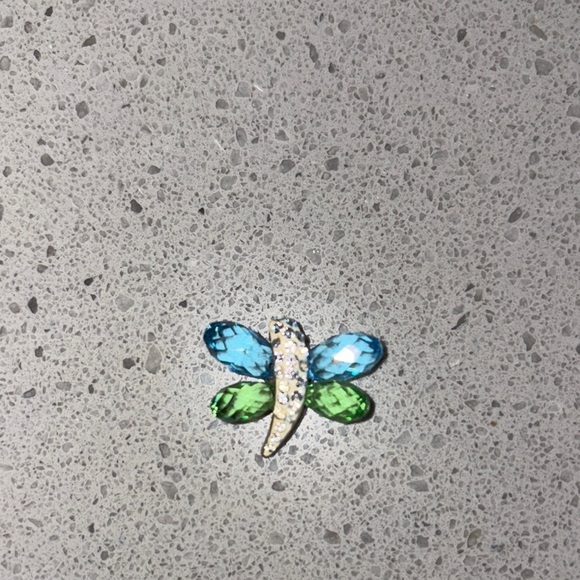 Blue and Green sterling silver Swarovski crystal Dragonfly pendant stamped 925 - Picture 3 of 5
